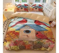 Fairy Tale Duvet Cover Single Kids Bedding Set - Hand-Painted Autumn Forest Birds Print Soft Cotton Blend for Girls Toddler Bedroom Decor (style2,Single135x200cm+65x65cm*2)