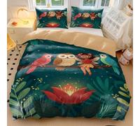 Fairy Tale Duvet Cover Single Kids Bedding Set - Hand-Painted Autumn Forest Birds Print Soft Cotton Blend for Girls Toddler Bedroom Decor (style1,Double200x200cm+50x75cm*2)