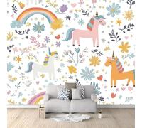 Fairy Tale Fantasy Photo Wallpaper Nursery 350 X 256 Cm Non-Woven Premium Pink Unicorn Rainbow Print Fleece Wall Mural Decoration Poster Picture Design Modern for Living Room Bedroom
