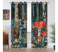 Fairy Tale Forest Kitchen Curtains for Windows - Mushroom Flower Enchanted Forest Whimsical Blackout Eyelet Curtain 54 Drop, Short Curtains for Bedroom, W46 X D54, 2 Panels Drapes Home Decor