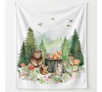 Fairy Tale Forest Print Blanket Throws Nature Cute Small Animals Plants Throw Blankets Soft Cozy Fleece Plush Flannel Bedding Blanket for Kids Adults Couch Travel 150 x 200 cm Green