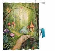 Fairy Tale Forest Shower Curtain for Bathroom, Mushroom Wildflower Waterproof Cloth Fabric Bathroom Accessories Set with 12 Rust Proof Plastic Hooks, 36” x 72”