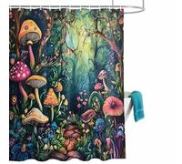 Fairy Tale Forest Shower Curtain for Bathroom, Mushroom Wildflower Waterproof Cloth Fabric Bathroom Accessories Set with 12 Rust Proof Plastic Hooks, 36” x 78”