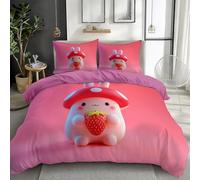 Fairy Tale Mushroom And Little Rabbit 3D Printed Duvet Cover Set Single Reversible Bedding Set Soft Microfiber Quilt Cover with Zipper Closure and Corner Ties 3 Piece, Pink