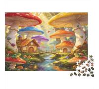 Fairy Tale Mushroom Village 1000 Piece Jigsaw Puzzle Paper for Adults Enchanted Forest Style Relaxing Home Decor 52x38cm/1000pcs