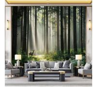 Fairy Tale Natural Wallpaper, Non Woven Wall Murals, 350 x 256 cm (W x H) | Forest Grass Green Leaves Deer Wall Murals, for Living Room Kitchen Dining Room Bedroom Home Decor Wallpaper