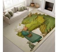 Fairy Tale Old Man Soft Carpet Runners for Hallway Non-Slip 120 cm x 180 cm, Kitten Dinosaur Rugs Printed Design Bedroom Light Green Bedside Carpets for Kitchen, Lounge