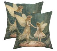 Fairy Tale Pillow Covers Set of 2, Enchanted Forest Fairy Throw Pillows Case, Magical Decorative Square Cottage Decor Cushion Covers for Home Sofa Bed Couch 16x16 Inch