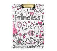 Fairy Tale Princess Crown Plastic Clipboard A4 Letter Size PVC Writing Board with Low Profile Silver Metal Clip Hardboard for School, Office 12.5x9 Inch