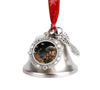 Fairy Tale Style Mushrooms Christmas Bell Silver Ornament with Round Charms Metal Jingling Bell Hanging Ornament Elegant Holiday Keepsake Its A Wonderful Life Bells for Xms Tree