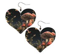 Fairy tale style mushrooms Leather Earrings for Women Heart Earring Lightweight Dangle Earrings Jewelry Gifts, One Size, No Gemstone