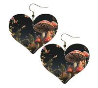 Fairy tale style mushrooms Leather Earrings for Women Heart Earring Lightweight Dangle Earrings Jewelry Gifts