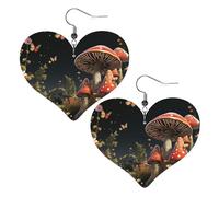 Fairy tale style mushrooms Leather Earrings for Women Heart Earring Lightweight Dangle Earrings Jewelry Gifts