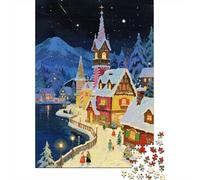 Fairy Tale Town 1000 Pc Cardboard DIY Christmas Snowy Town Puzzle 12+, Challenging Family Game, Vibrant Colours, Stress Relief & Wall Decor 70x50cm/1000pcs