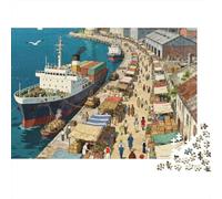 Fairy Tale Town 1000 Pc Cardboard DIY Coastal Port Town Puzzle Adults/Teens, Challenging Activity, Stress Relief, Vibrant Colours & Wall Decor 38x26cm/1000pcs