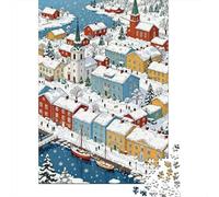 Fairy Tale Town 1000 Pc Cardboard DIY Colorful Snow Town Puzzle 12+, Challenging Family Game, Vibrant Colours, Stress Relief & Wall Decor 52x38cm/1000pcs