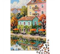 Fairy Tale Town 1000 Pc Cardboard DIY Green House Lake Cafe Jigsaw, Challenging Puzzle Adults/Teens, Stress Relief, Vibrant Colours & Indoor Leisure 52x38cm/1000pcs