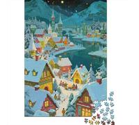 Fairy Tale Town 1000 Pc Cardboard DIY Snowy Colorful Town Puzzle Set, Family Game, Stress Relief, Vibrant Colours & Wall Decor 70x50cm/1000pcs