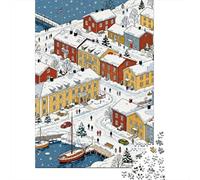 Fairy Tale Town 1000 Pc Cardboard DIY Snowy Town Street Puzzle 12+, Challenging Family Game, Vibrant Colours, Stress Relief & Wall Decor 70x50cm/1000pcs