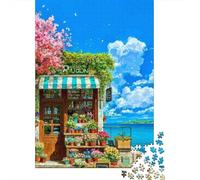 Fairy Tale Town 1000 Pc Cardboard DIY Spring Seaside Shop Jigsaw 12+, Challenging Family Game, Stress Relief, Vibrant Colours & Leisure Decor 70x50cm/1000pcs