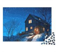 Fairy Tale Town 1000 Pc Cardboard DIY Starry Snow Cottage Puzzle, Family Game 12+, Stress Relief, Vibrant Colours & Wall Decor Gift 38x26cm/1000pcs