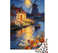 Fairy Tale Town Premium Cardboard 1000 Piece River Windmill Hut Puzzle Set, Educational Challenge Adults/Teens, Birthday Gift & Home Activity, Vibrant Colours for Enthusiasts 38x26cm/1000pcs