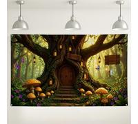 Fairy Tale Tree House Backdrop, Enchanted Forest, Colorful Mushroom Photography Background for Parties, Indoor/Outdoor Events, Spring/Summer Celebrations 71x43 Inch