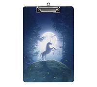 Fairy Tale Unicorn in a Moonlight Night A4 Size Clipboard Funny Aesthetic Working Studying Letter Standard Clip Board 12.5×8.5 in Hardboard for School Classroom Kids Writing Drawing