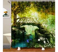 Fairy Tale Waterproof Shower Curtains Magical Jungle Fabric Bathroom Shower Curtain Boys Girls Fairy Woodland Floral Shower Curtain with Hooks Dreamy Natural Scenery Curtain,180x200cm
