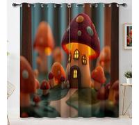 Fairy Tales Mushroom House Blackout Curtains for Multicolor Bedroom, Print 63 Inches Long 2 Panel Set - Thermal Insulated Room Darkening Window Drapes for Nursery & Living Room W66x L72 Inch