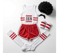 Fairy Trendz 118 Fancy Dress Costume Set - Retro Marathon Runner Vest & Shorts - Includes Afro Wig, Moustache & Sweatbands - Funny 80s 90s Stag Do, Halloween, Bachelor Party & Charity Fun Run Outfit