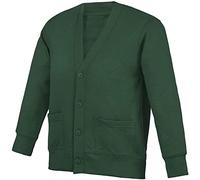 FAIRY TRENDZ Adults Button Up School Pocket Cardigan Girls Boys Long Sleeve Uniforms Sweater Bottle Green X-Large