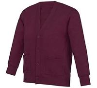 FAIRY TRENDZ Adults Button Up School Pocket Cardigan Girls Boys Long Sleeve Uniforms Sweater Burgundy X-Large
