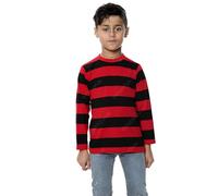 FAIRY TRENDZ® Children’s Unisex Striped Cotton T-Shirt - Boys Girls Crew Neck Long Sleeve Stripes Book Week Casual Summer Top (Red Black, 5-6 Years)