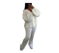 FAIRY TRENDZ Ladies Italian 4 Button Knitted Co-Ord Cardigan Set Womens Wide Leg Lounge Wear Jogger Bottom Tracksuits