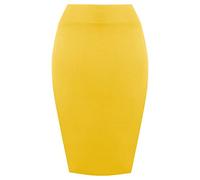 FAIRY TRENDZ Ladies Knee Length High Waist Pencil Skirt Womens Stretch Bodycon Midi Skirt Mustard