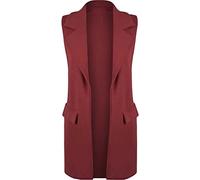 FAIRY TRENDZ Ladies Mock Flape Pockets Lapel Collar Duster Coat Jacket Womens Sleeveless Crepe Open Front Waistcoat Blazer