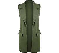 FAIRY TRENDZ Ladies Mock Flape Pockets Lapel Collar Duster Coat Jacket Womens Sleeveless Crepe Open Front Waistcoat Blazer