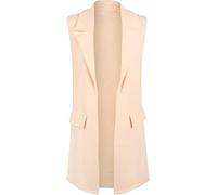 FAIRY TRENDZ Ladies Mock Flape Pockets Lapel Collar Duster Coat Jacket Womens Sleeveless Crepe Open Front Waistcoat Blazer