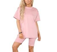 FAIRY TRENDZ Ladies Short Sleeve 2 Side Slit Plain T Shirt Top Womens Oversized Cycling Shorts 2 Pieces Tracksuit Set