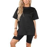 FAIRY TRENDZ Ladies Short Sleeve 2 Side Slit Plain T Shirt Top Womens Oversized Cycling Shorts 2 Pieces Tracksuit Set