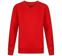 FAIRY TRENDZ LTD Adults Kids Boys Girls Unisex School Uniform V Neck Jumper Sweatshirt Plain Pull Over Top(Red Medium Years)