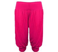 FAIRY TRENDZ LTD Ladies Ali Baba 3/4 Hareem Trouser Womens Plain Cropped Baggy Stretch Fit Pants (Fuchsia UK 24-26)