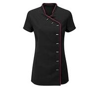 FAIRY TRENDZ LTD Ladies Cross Body Essentials Beauty Hairdressing Tunic Shirt Womens Massage Therapist Uniform (Black Hot Pink UK 14)