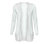 FAIRY TRENDZ LTD Ladies Long Sleeve Pocket Cardigan Womens Top Sizes 8-26 Open Front Boyfriend Plain Cardigan (White UK 16-18)