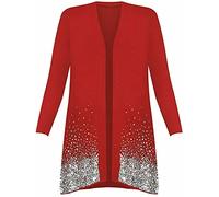 FAIRY TRENDZ LTD Ladies Long Sleeve Sequin Cardigan Womens Open Front Plus Size Party Wear Top (Red 20-22)