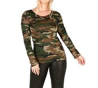 FAIRY TRENDZ LTD Ladies Long Sleeve T-Shirt Top Womens Round Scoop Neck Plain Top Tees Size UK 8-26 (Dark Camouflage UK 12-14)