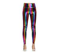 FAIRY TRENDZ LTD Ladies Metallic Stretch Shiny Rainbow Disco Leggings Gym Dance Party Wear Pants Rainbow UK 16-18