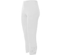 FAIRY TRENDZ LTD Ladies Plus Size Leggings 3/4 Butterfly Sequin Stretch Stud Cuffs Cropped Leggings (White UK 20-22)