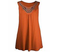 FAIRY TRENDZ LTD Ladies Sleeveless Long Studded Vest Top Womens Plus Size Stretch Scoop Neck Top Sizes 14-28 (Orange UK 22-24)